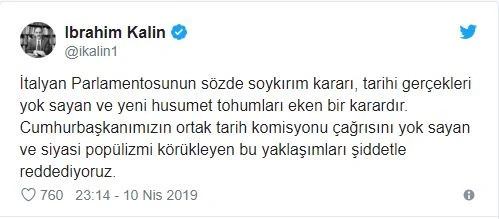 İbrahim Kalın ve Fahrettin Altun'dan İtalya'daki sözde Ermeni soykırımı önergesine kınama